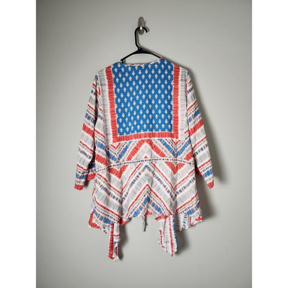 Tolani Collection Blouse Size Large Handkerchief Hem Red Blue V-Neck - Picture 4 of 6